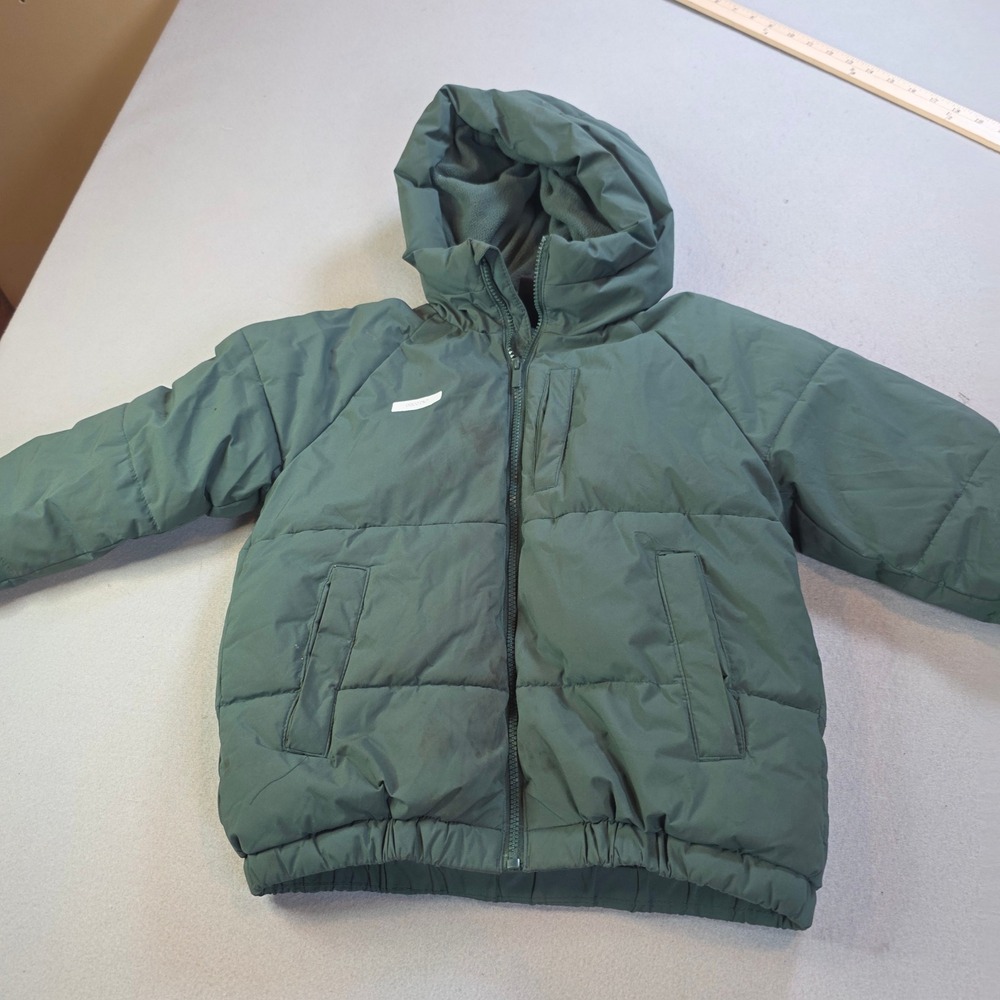 All in Motion Boys Forest Green Puffer Jacket Hooded Fleece Lined Size S 6/7
